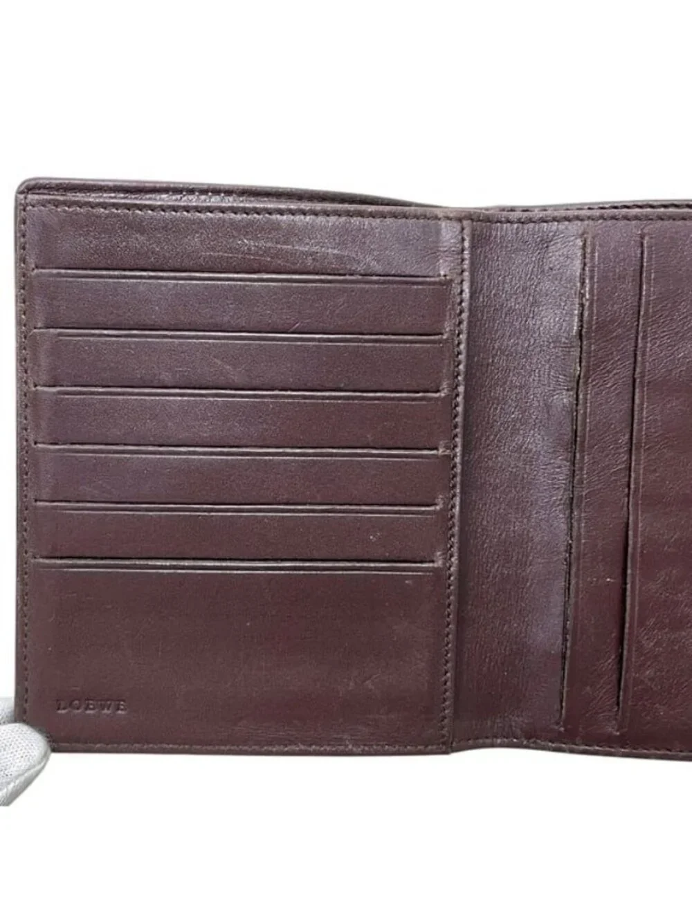 Loewe Bifold Wallet Blue Brown Anagram Canvas Leather Logo All Over Pattern Hook